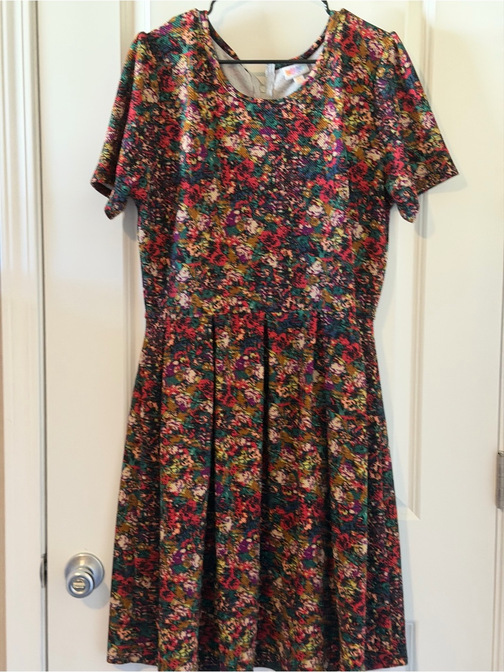 LuLaRoe Multicolor Floral Fit-and-Flare Dress on Black Base